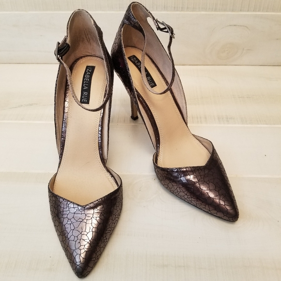 {10} Izabella Rue Nina Strap Heel Metallic Merlot Maroon Purple - Picture 1 of 12